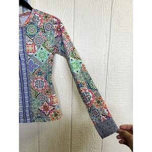 Nanette Lepore Floral Long Sleeve Blouse Top Size M 1/4 Zip Stretchable